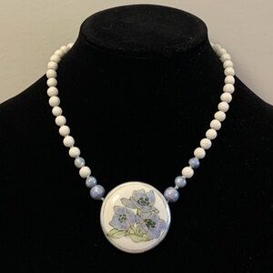 Porcelain Beaded Necklace Floral Pendant